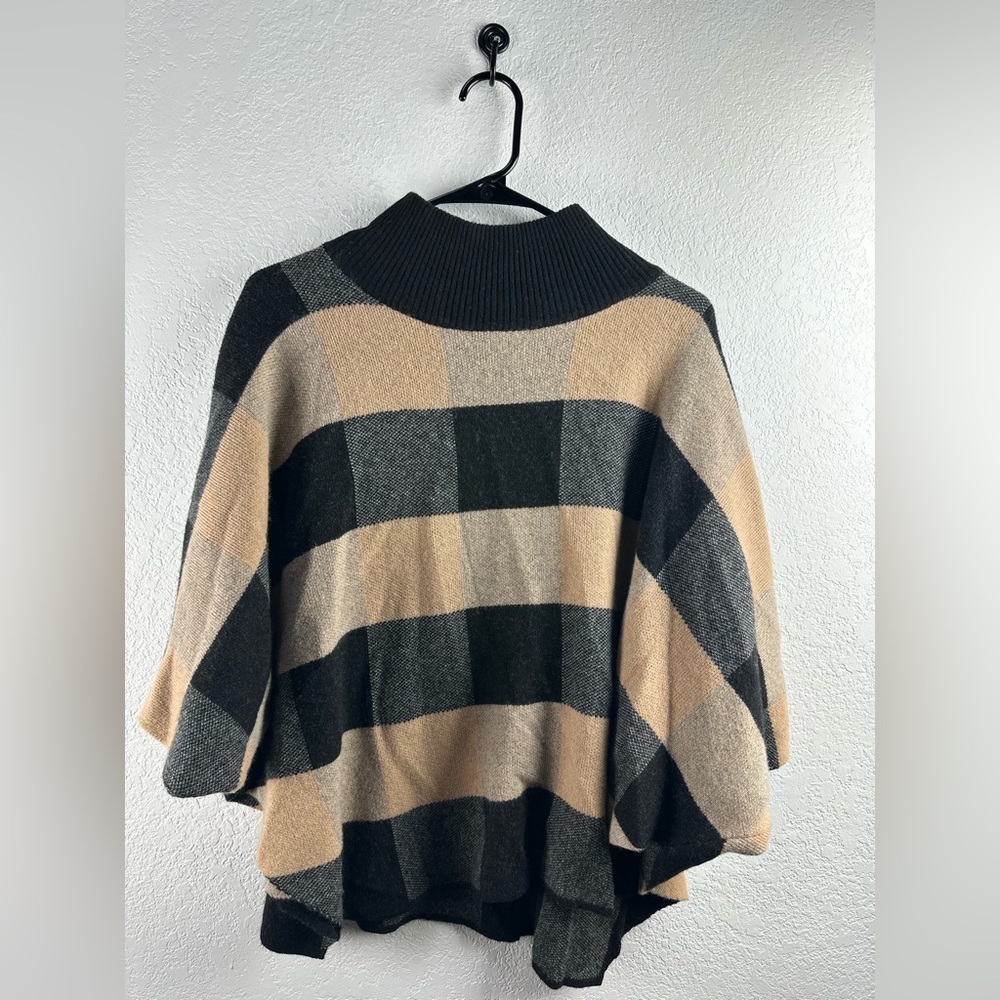 Note di Anita Black/Tan/Brown Wool Blend Poncho One Size NWT